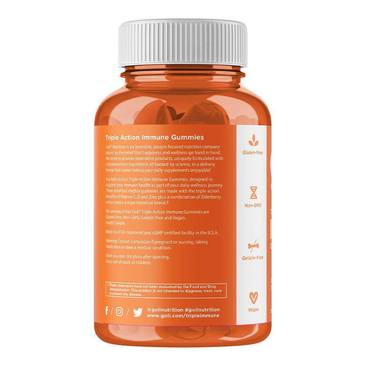 Goli Nutrition Triple Action Immune Gummies With Multivitamins, Zinc & Elderberry, Immunity Support For Adults, Pack of 60's - Easy Pharmacy LLC