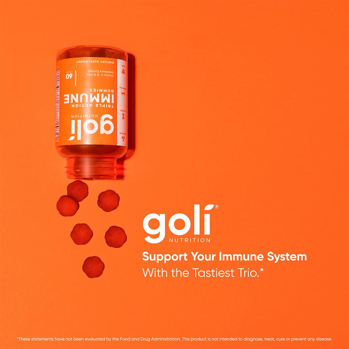 Goli Nutrition Triple Action Immune Gummies With Multivitamins, Zinc & Elderberry, Immunity Support For Adults, Pack of 60's - Easy Pharmacy LLC