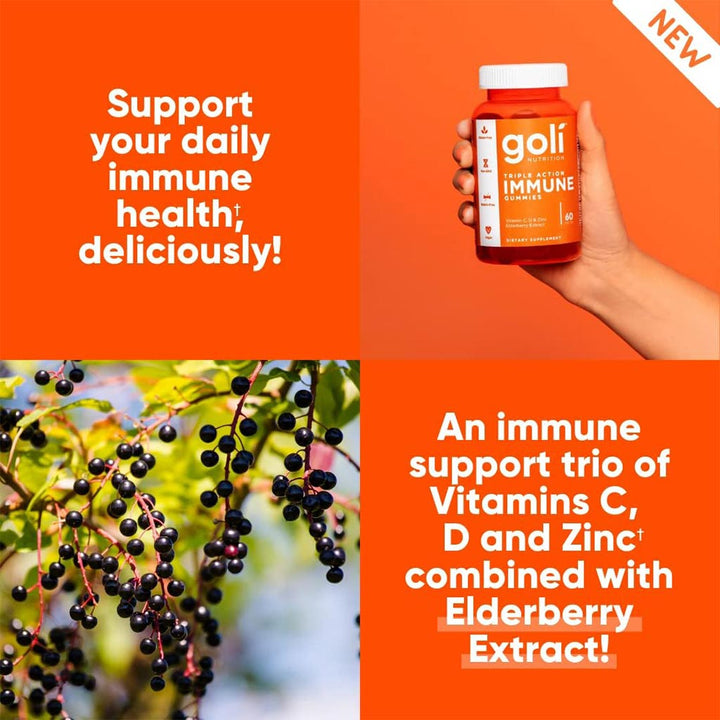 Goli Nutrition Triple Action Immune Gummies With Multivitamins, Zinc & Elderberry, Immunity Support For Adults, Pack of 60's - Easy Pharmacy LLC