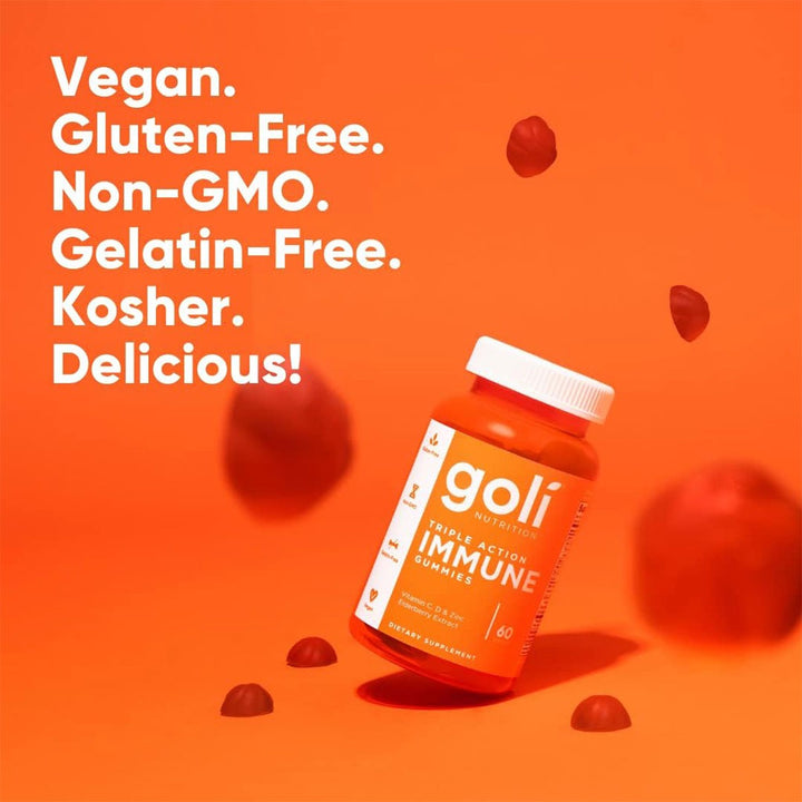 Goli Nutrition Triple Action Immune Gummies With Multivitamins, Zinc & Elderberry, Immunity Support For Adults, Pack of 60's - Easy Pharmacy LLC