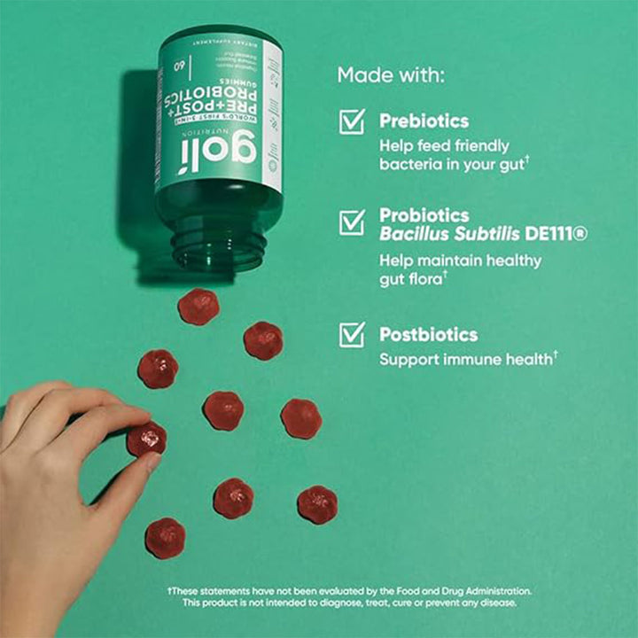 Goli 3 In 1 Prebiotics + Postbiotics + Probiotics Gummies, Pack of 60's - Easy Pharmacy LLC