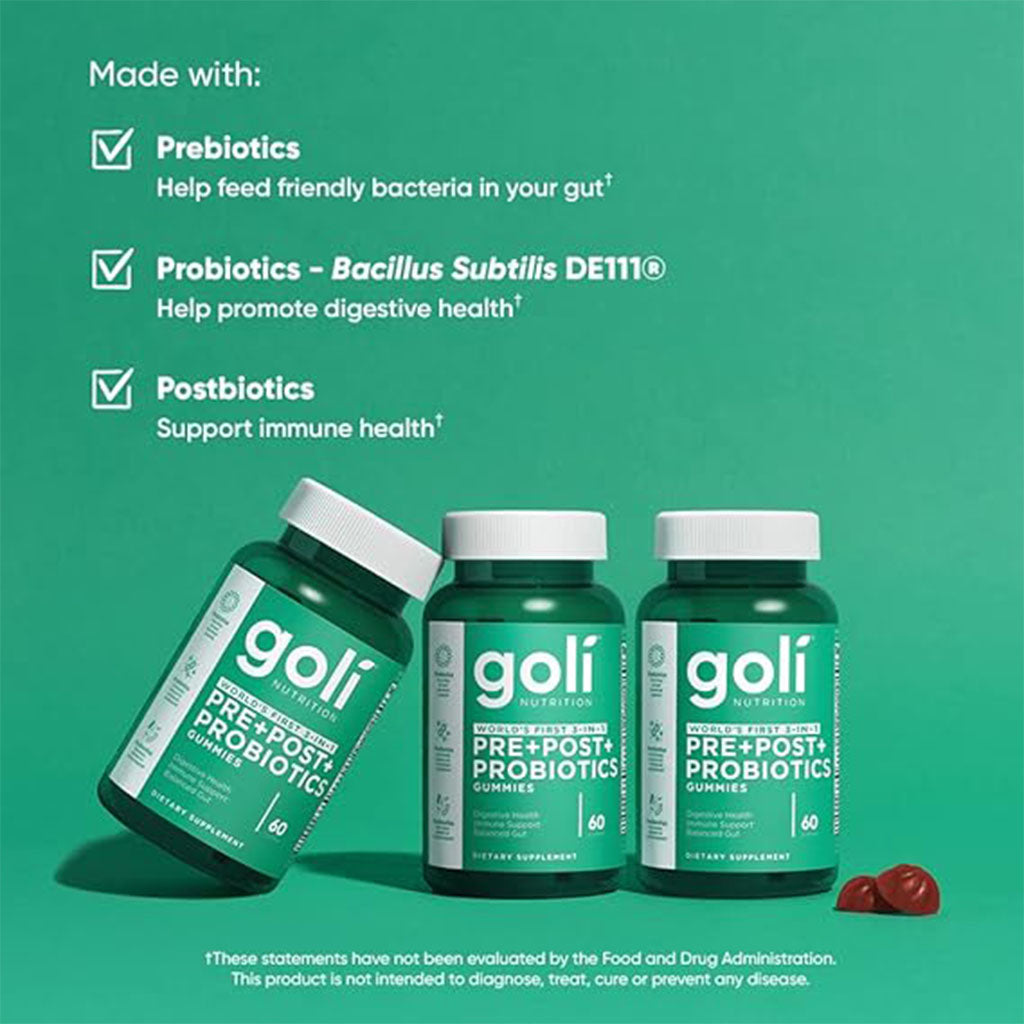 Goli 3 In 1 Prebiotics + Postbiotics + Probiotics Gummies, Pack of 60's - Easy Pharmacy LLC