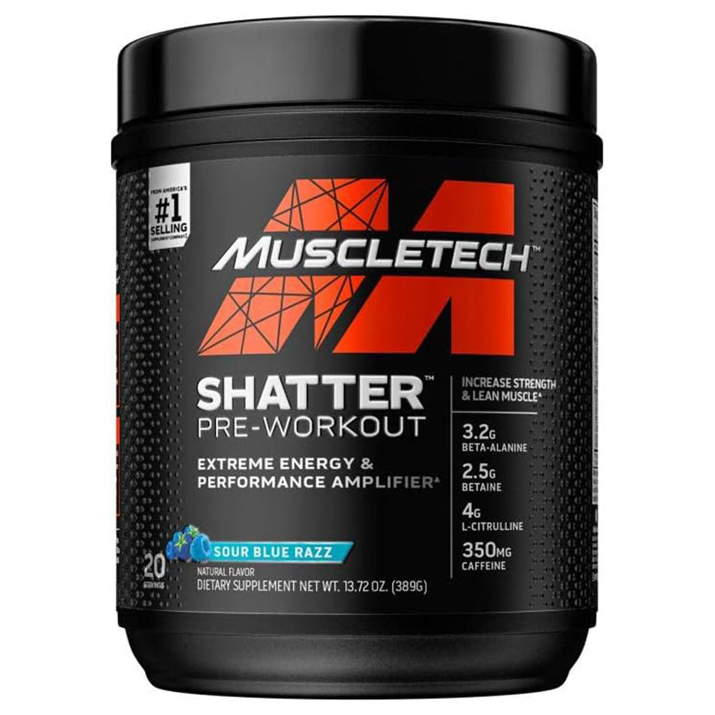 MuscleTech Shatter Extreme Energy And Performance Amplifier Pre-Workout Powder, Sour Blue Razz Flavor, 389g - Easy Pharmacy LLC