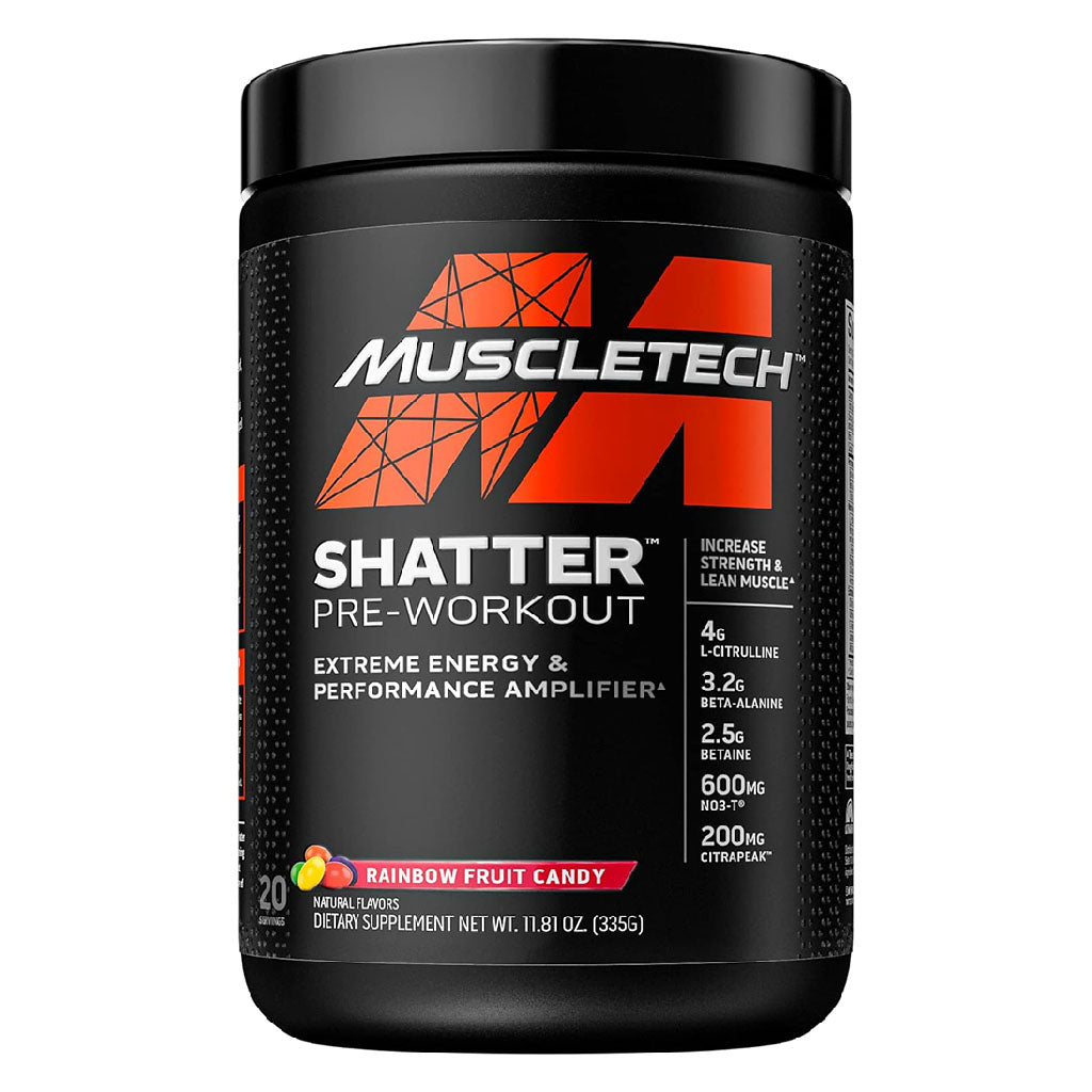 MuscleTech Shatter Extreme Energy And Performance Amplifier Pre-Workout Powder, Rainbow Fruit Candy Flavor, 389g - Easy Pharmacy LLC