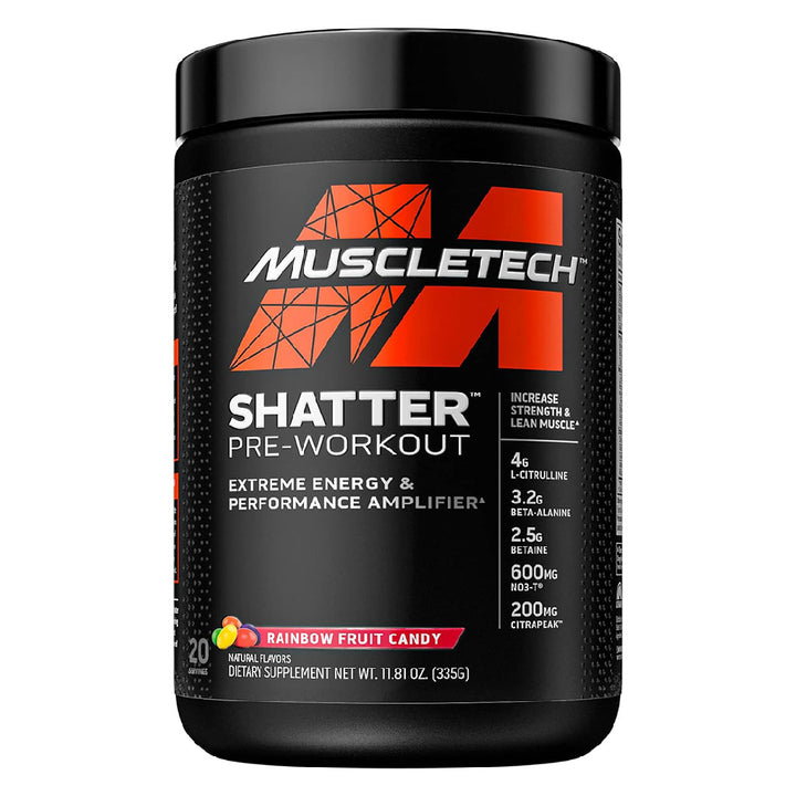 MuscleTech Shatter Extreme Energy And Performance Amplifier Pre-Workout Powder, Rainbow Fruit Candy Flavor, 389g - Easy Pharmacy LLC
