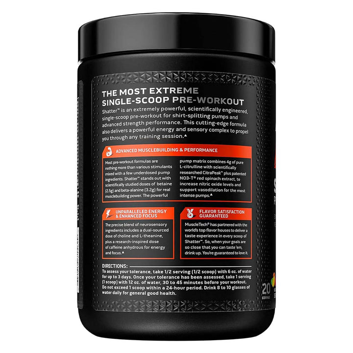 MuscleTech Shatter Extreme Energy And Performance Amplifier Pre-Workout Powder, Rainbow Fruit Candy Flavor, 389g - Easy Pharmacy LLC
