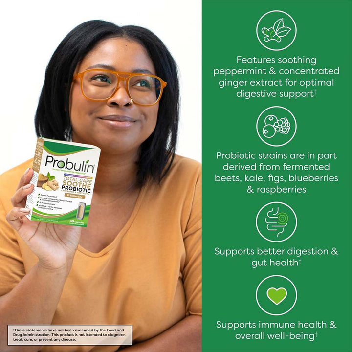 Probulin Total Care Soothe Probiotic + Prebiotic & Postbiotic 15 Billion CFU Capsules, Pack of 30's - Easy Pharmacy LLC