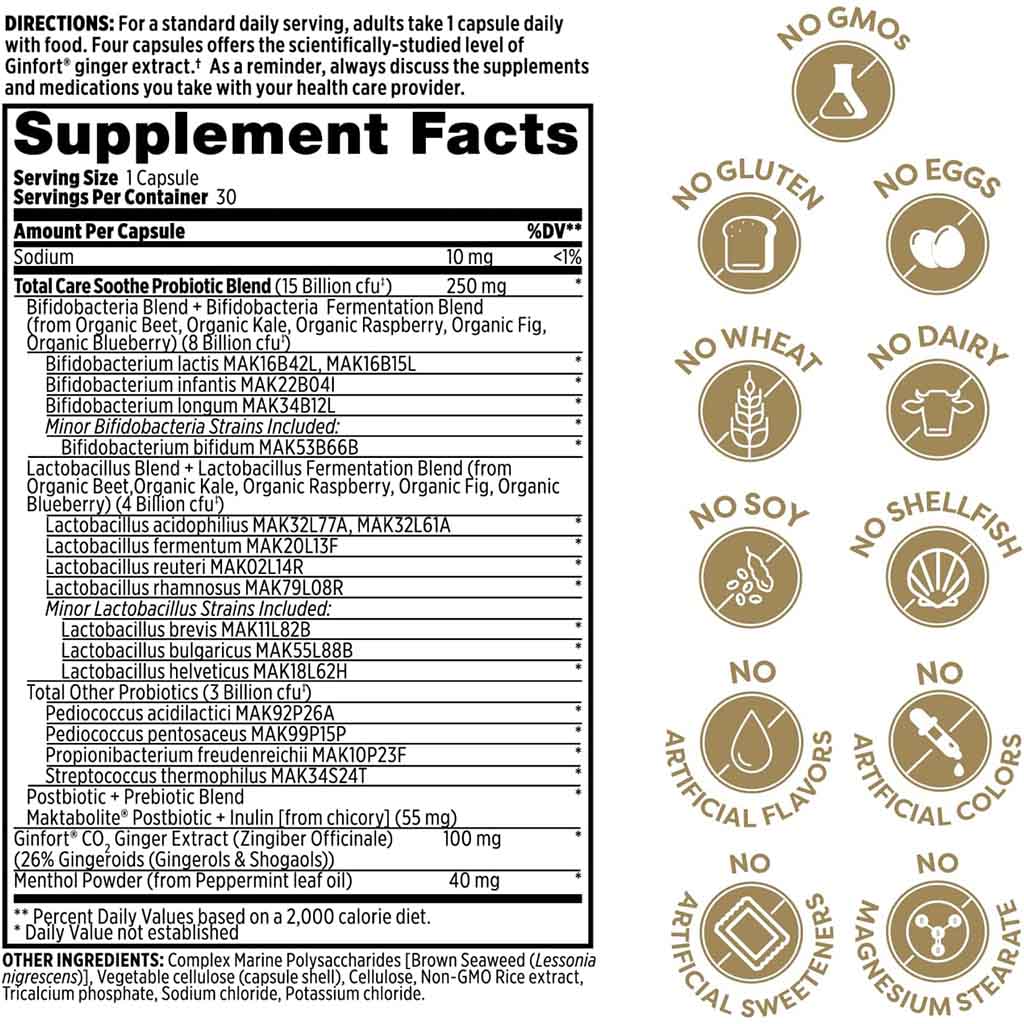 Probulin Total Care Soothe Probiotic + Prebiotic & Postbiotic 15 Billion CFU Capsules, Pack of 30's - Easy Pharmacy LLC