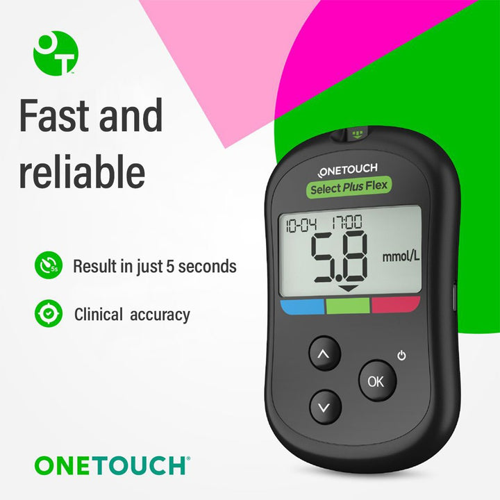 OneTouch Select Plus Flex Blood Glucose Monitoring System + OneTouch Select Plus Flex Test Strips, Pack of 50's + OneTouch Delica Plus Lancets, Pack of 100's OFFER PACK - Easy Pharmacy LLC
