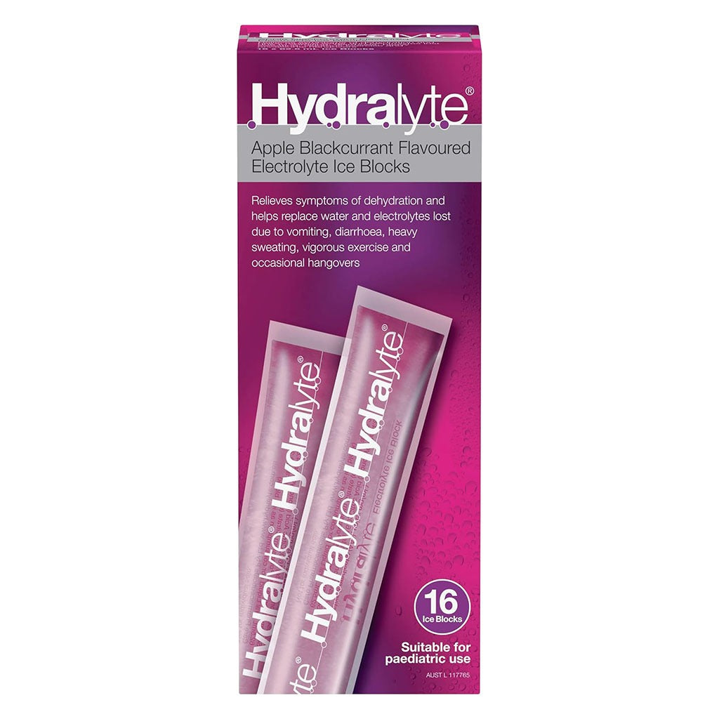 Hydralyte 62.5ml Electrolyte Ice Blocks For Dehydration, Apple Blackcurrant Flavor, Pack of 16's - Easy Pharmacy LLC