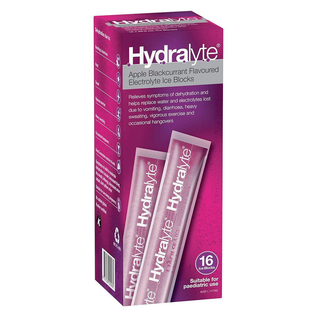 Hydralyte 62.5ml Electrolyte Ice Blocks For Dehydration, Apple Blackcurrant Flavor, Pack of 16's - Easy Pharmacy LLC