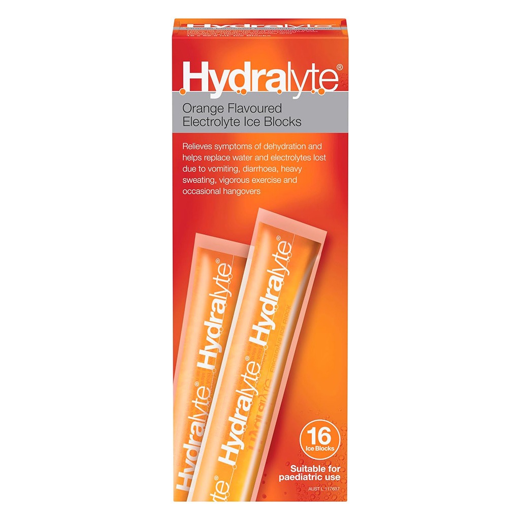 Hydralyte 62.5ml Electrolyte Ice Blocks For Dehydration, Orange Flavor, Pack of 16's - Easy Pharmacy LLC