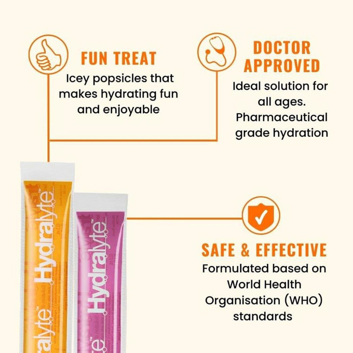 Hydralyte 62.5ml Electrolyte Ice Blocks For Dehydration, Orange Flavor, Pack of 16's - Easy Pharmacy LLC