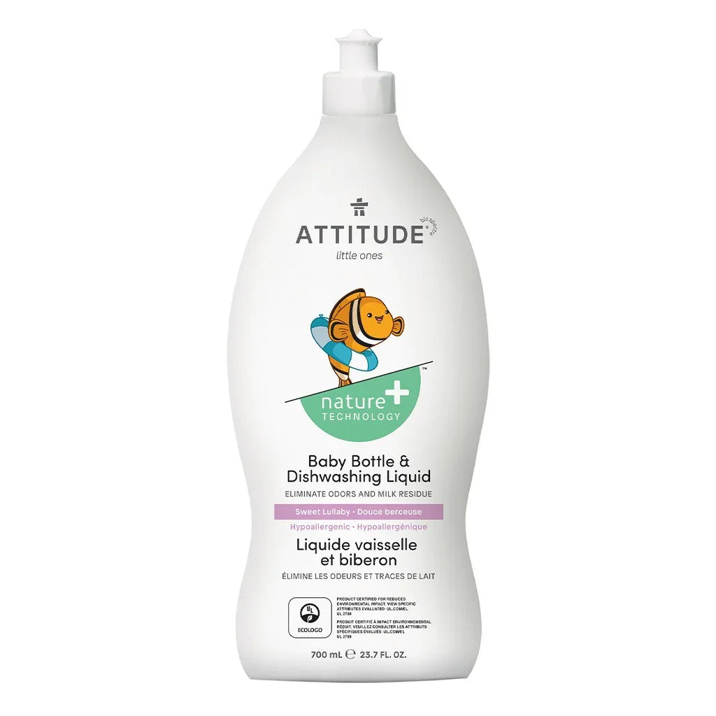 Attitude Little Ones Nature+ Technology Unscented Rinse-Free Toy & Surface Cleaner 800ml + Attitude Little Ones Nature+ Technology Baby Bottle & Dishwashing Liquid - Sweet Lullaby 700ml, Combo Pack of 2 Pieces - Easy Pharmacy LLC