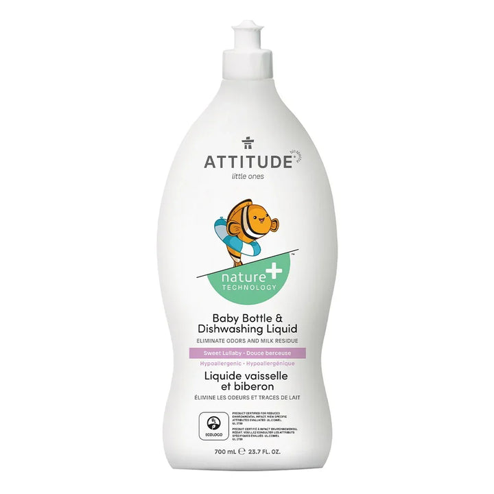 Attitude Little Ones Nature+ Technology Unscented Rinse-Free Toy & Surface Cleaner 800ml + Attitude Little Ones Nature+ Technology Baby Bottle & Dishwashing Liquid - Sweet Lullaby 700ml, Combo Pack of 2 Pieces - Easy Pharmacy LLC