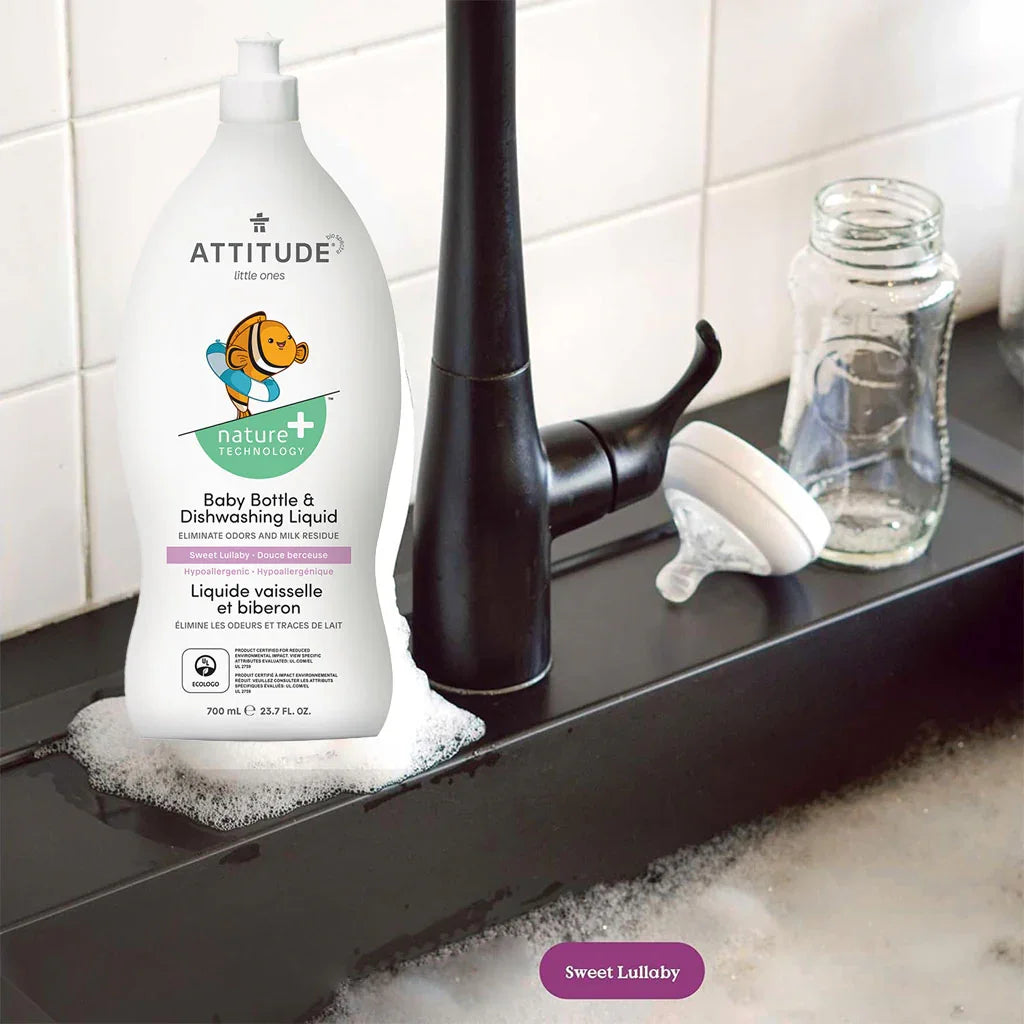 Attitude Little Ones Nature+ Technology Unscented Rinse-Free Toy & Surface Cleaner 800ml + Attitude Little Ones Nature+ Technology Baby Bottle & Dishwashing Liquid - Sweet Lullaby 700ml, Combo Pack of 2 Pieces - Easy Pharmacy LLC