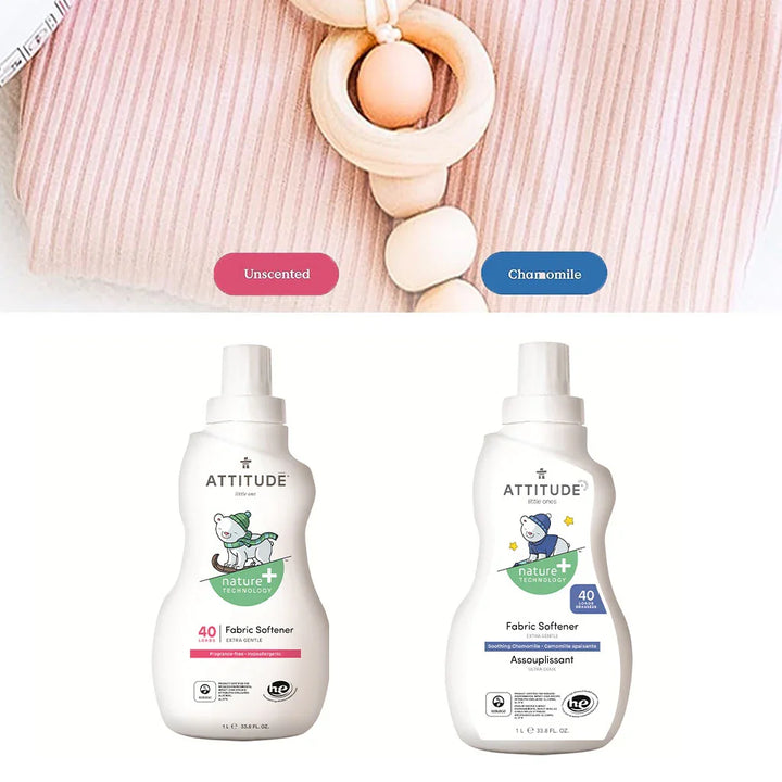 Attitude Little Ones Nature+ Technology Extra Gentle Baby Fabric Softener 40 Loads, Fragrance-Free & Soothing Chamomile, Combo Pack of 2 Pieces, 1000ml Each - Easy Pharmacy LLC