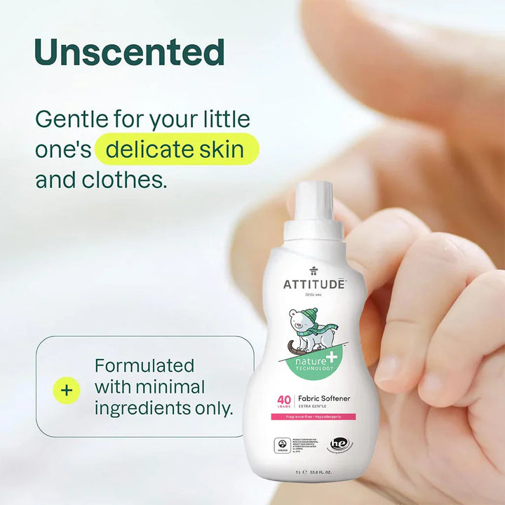 Attitude Little Ones Nature+ Technology Extra Gentle Fragrance-Free Baby Fabric Softener, 40 Loads, 1000ml + Attitude Little Ones Nature+ Technology Baby Laundry Detergent- Pear Nectar, 35 Loads, 1050ml, Combo Pack of 2 Pieces - Easy Pharmacy LLC