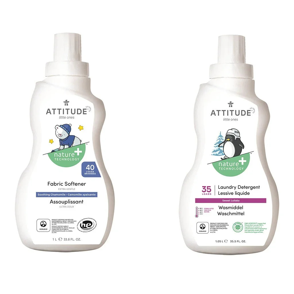 Attitude Little Ones Nature+ Technology Extra Gentle Baby Fabric Softener - Soothing Chamomile, 40 Loads, 1000ml + Attitude Little Ones Nature+ Technology Baby Laundry Detergent - Sweet Lullaby, 35 Loads, 1050ml, Combo Pack of 2 Pieces - Easy Pharmacy LLC