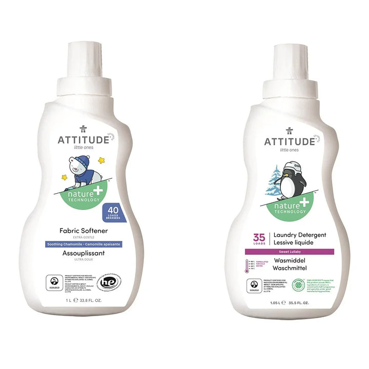 Attitude Little Ones Nature+ Technology Extra Gentle Baby Fabric Softener - Soothing Chamomile, 40 Loads, 1000ml + Attitude Little Ones Nature+ Technology Baby Laundry Detergent - Sweet Lullaby, 35 Loads, 1050ml, Combo Pack of 2 Pieces - Easy Pharmacy LLC