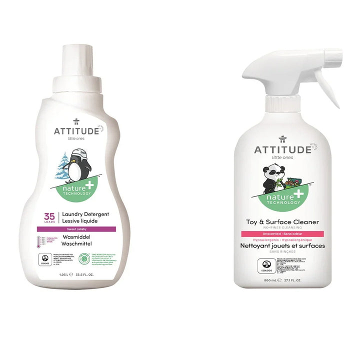 Attitude Little Ones Nature+ Technology Baby Laundry Detergent - Sweet Lullaby, 35 Loads, 1050ml, Attitude Little Ones Nature+ Technology Unscented Rinse-Free Toy & Surface Cleaner 800ml, Combo Pack of 2 Pieces - Easy Pharmacy LLC