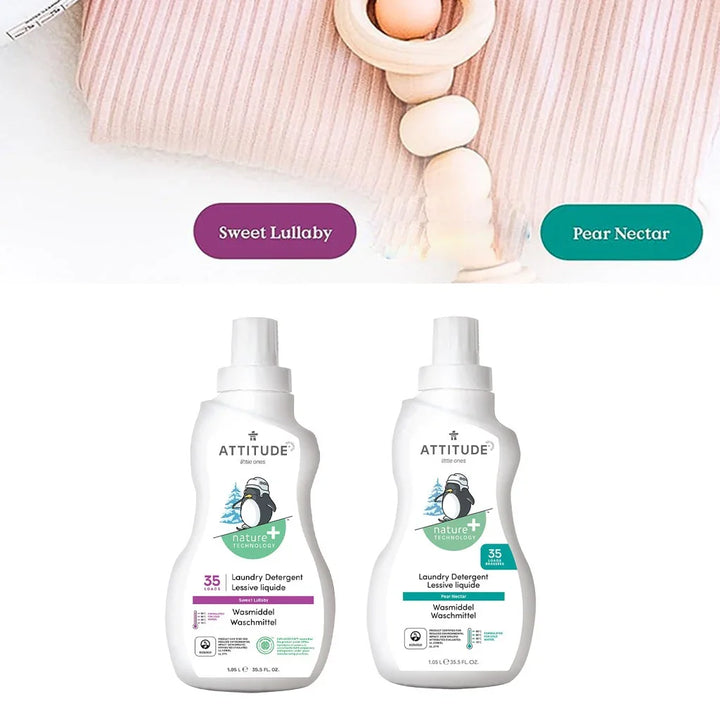 Attitude Bundle, Baby Fabric Softener, Fragrance Free 1000ml + Baby Fabric Softener, Soothing Chamomile 1000ml + Baby Laundry Detergent, Pear Nectar 1050ml + Baby Laundry Detergent, Sweet Lullaby 1050ml, Pack of 4 Pieces - Easy Pharmacy LLC