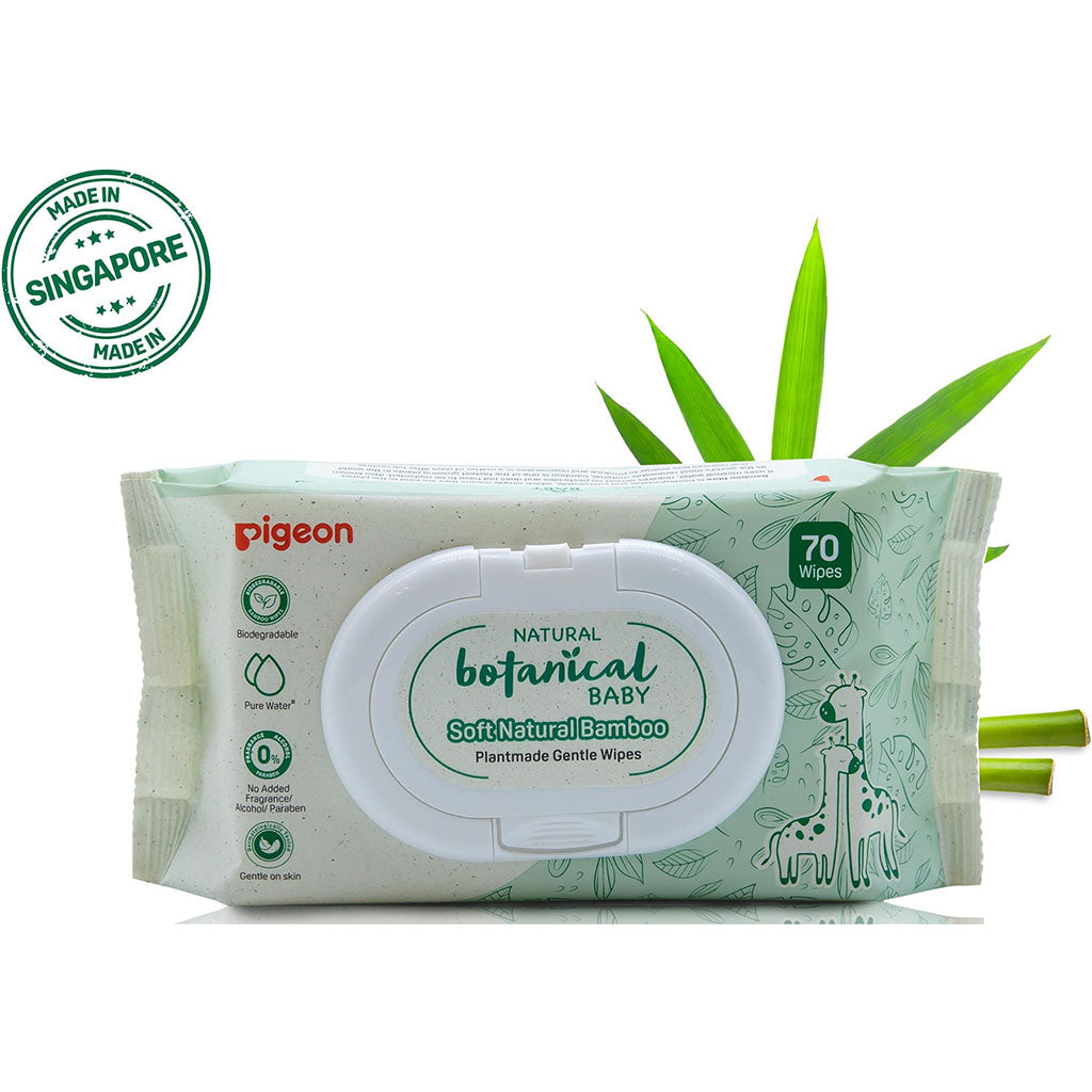 Pigeon Natural Botanical Plantmade Gentle Soft Natural Bamboo Baby Wipes, Pack of 70's - Easy Pharmacy LLC