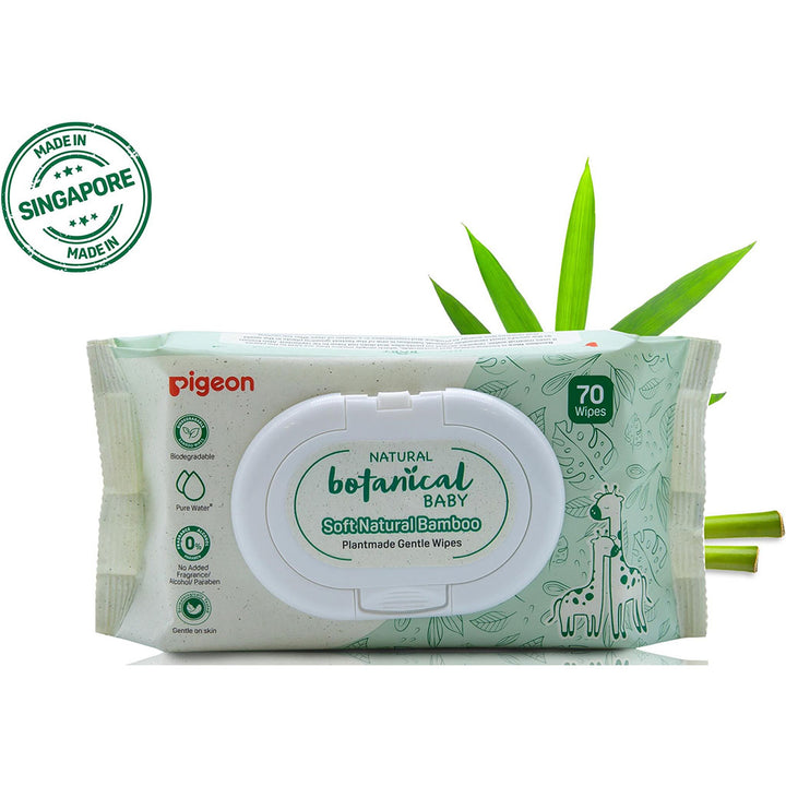 Pigeon Natural Botanical Plantmade Gentle Soft Natural Bamboo Baby Wipes, Pack of 70's - Easy Pharmacy LLC