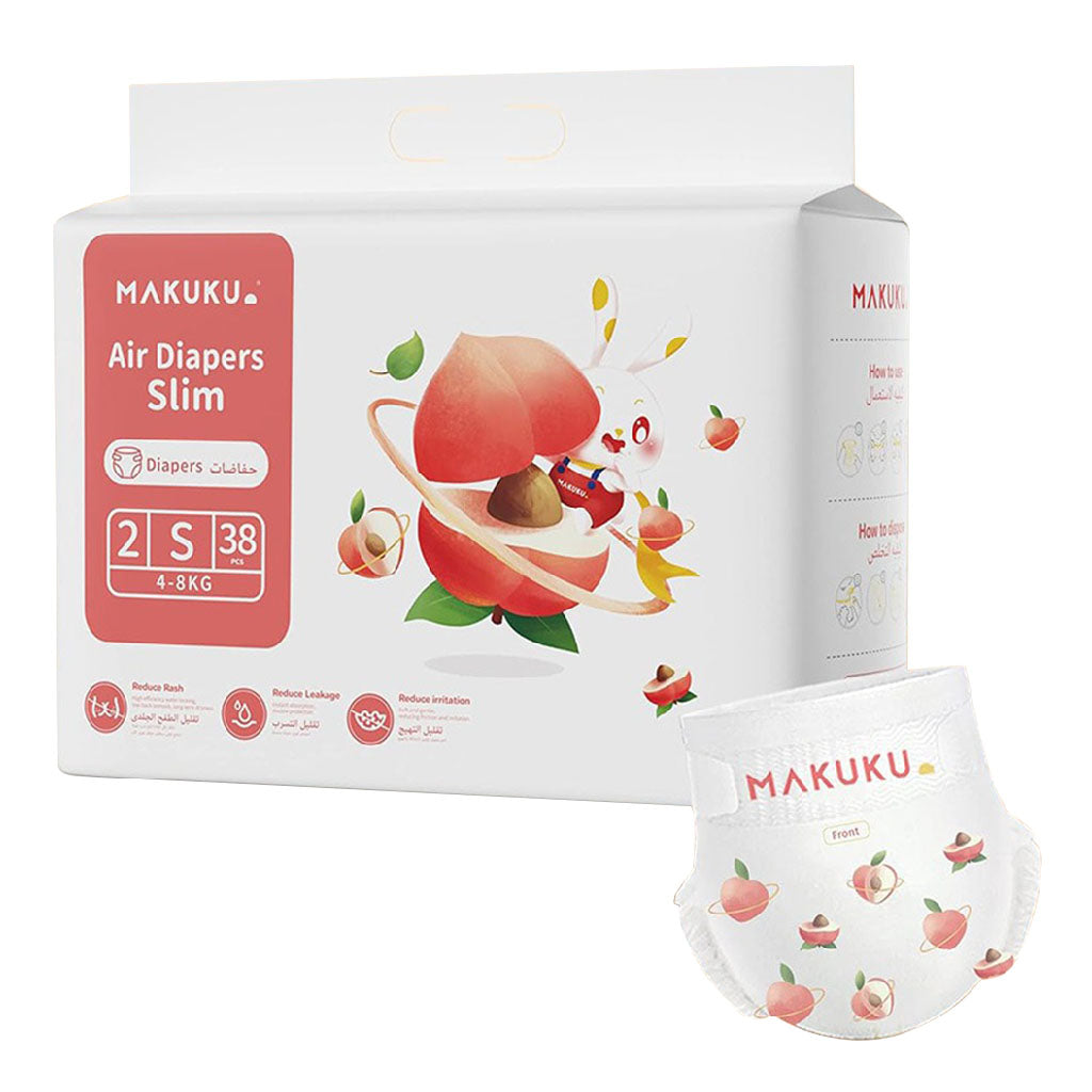 Makuku Slim Tape Air Diapers, Size 2, Small For 4-8Kg Baby, Pack of 38's - Easy Pharmacy LLC