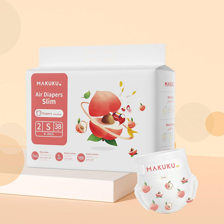 Makuku Slim Tape Air Diapers, Size 2, Small For 4-8Kg Baby, Pack of 38's - Easy Pharmacy LLC