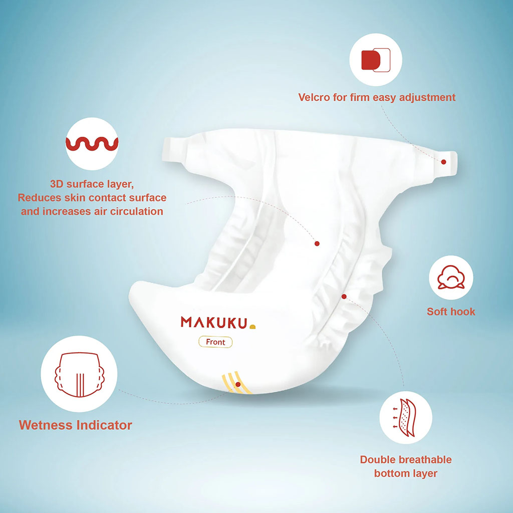 Makuku Slim Tape Air Diapers, Size 2, Small For 4-8Kg Baby, Pack of 38's - Easy Pharmacy LLC