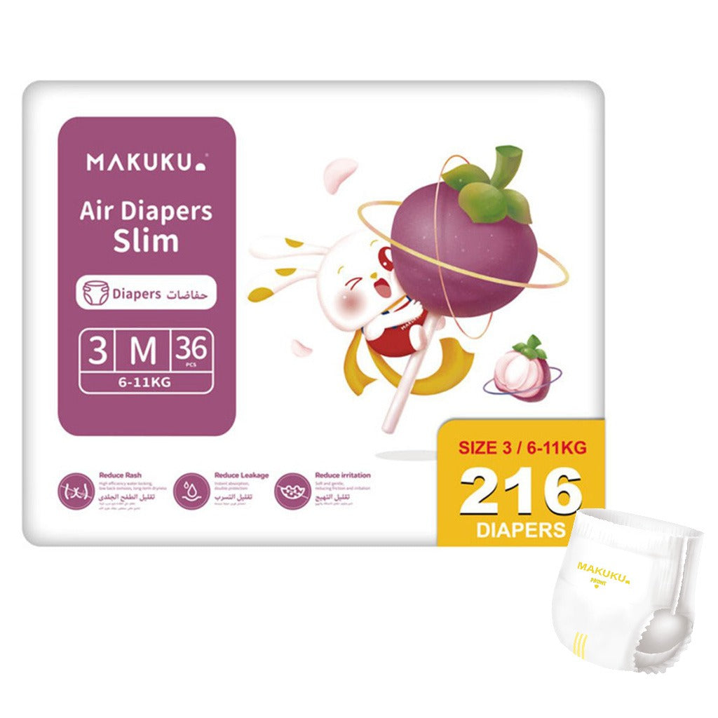 Makuku Slim Tape Air Diapers, Size 3, Medium For 6-11Kg Baby, Pack of 216's - Easy Pharmacy LLC