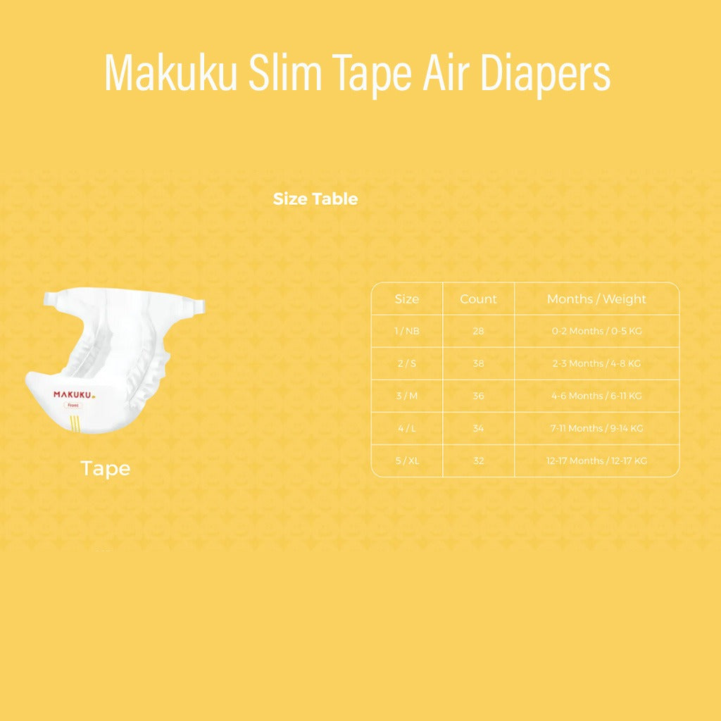 Makuku Slim Tape Air Diapers, Size 4, Large For 9-14Kg Baby, Pack of 204's - Easy Pharmacy LLC
