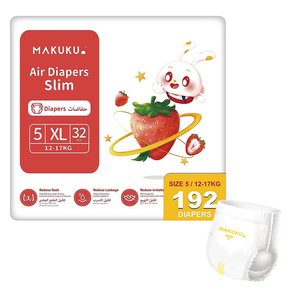 Makuku Slim Tape Air Diapers, Size 5, X-Large For 12-17Kg Baby, Pack of 192's - Easy Pharmacy LLC