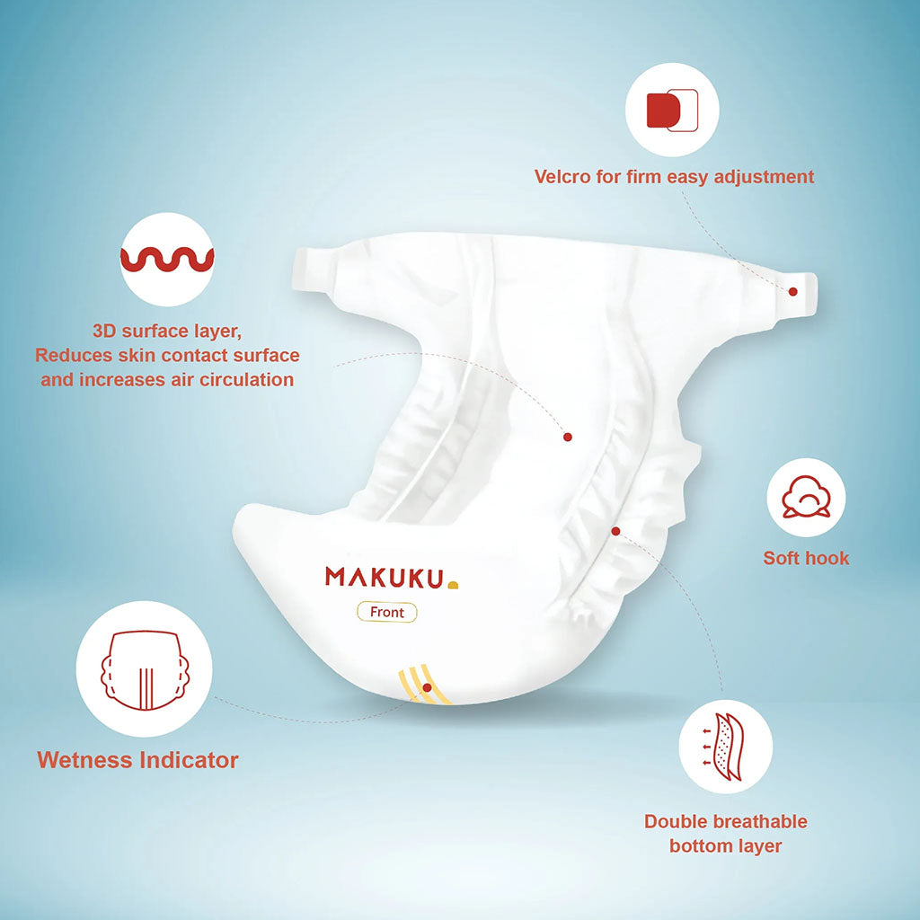 Makuku Slim Tape Air Diapers, Size 5, X-Large For 12-17Kg Baby, Pack of 192's - Easy Pharmacy LLC