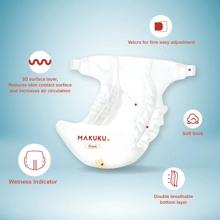 Makuku Slim Tape Air Diapers, Size 5, X-Large For 12-17Kg Baby, Pack of 192's - Easy Pharmacy LLC