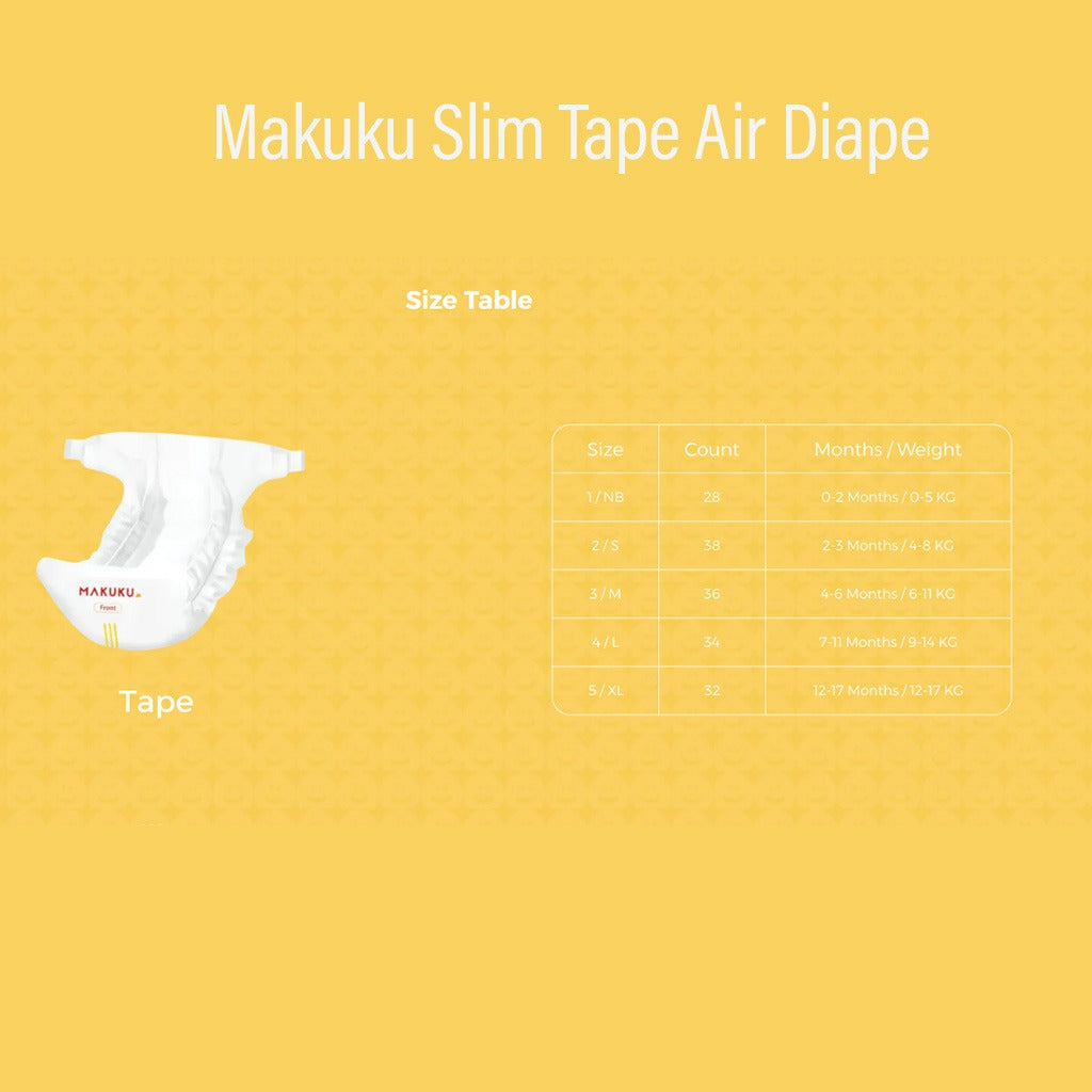 Makuku Slim Tape Air Diapers, Size 5, X-Large For 12-17Kg Baby, Pack of 192's - Easy Pharmacy LLC
