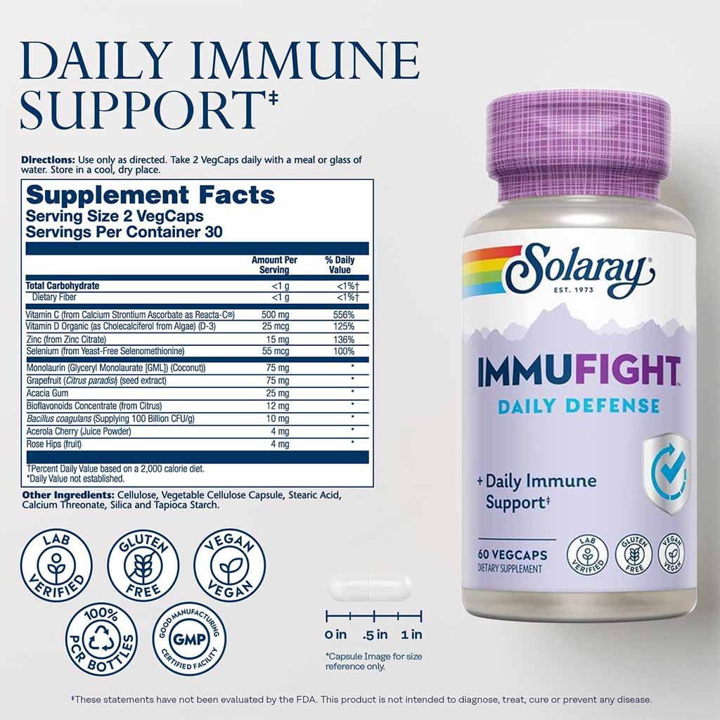 Solaray Immufight Daily Defense Vegetarian Capsules For Immunity Support, Pack of 60's - Easy Pharmacy LLC