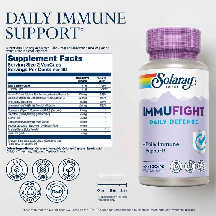 Solaray Immufight Daily Defense Vegetarian Capsules For Immunity Support, Pack of 60's - Easy Pharmacy LLC