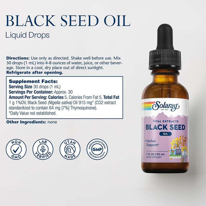 Solaray Cold Pressed Black Seed 7% Thymoquinone Oil 30ml - Easy Pharmacy LLC