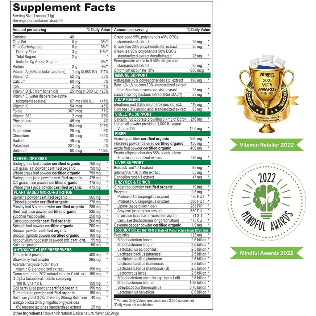 Vibrant Health Green Vibrance +25 Billion Probiotics Plant Based Super Food Powder 660g - Easy Pharmacy LLC