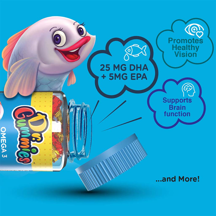 Dr. Gummies Kids Omega 3 Gummies With DHA & EPA For Healthy Vision And Brain Function, Pack of 60's - Easy Pharmacy LLC