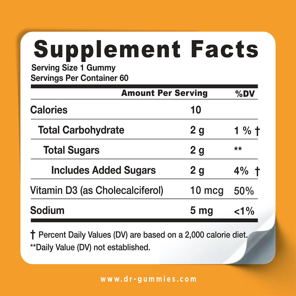 Dr. Gummies Kids Vitamin D3 Gummies 400IU For Strong Bones & Immunity, Pack of 60’s - Easy Pharmacy LLC