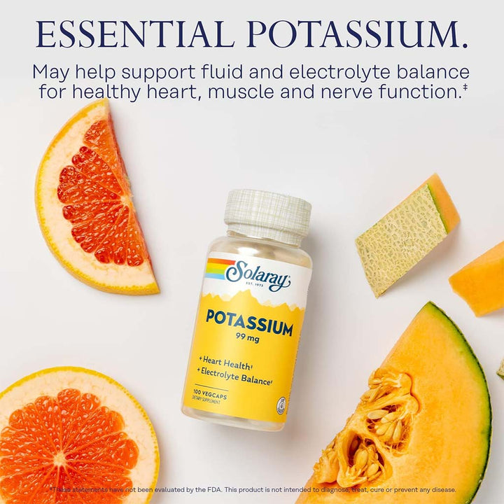 Solaray Potassium 99mg Veg Capsules For Heart Health & Electrolyte Balance, Pack of 100's - Easy Pharmacy LLC