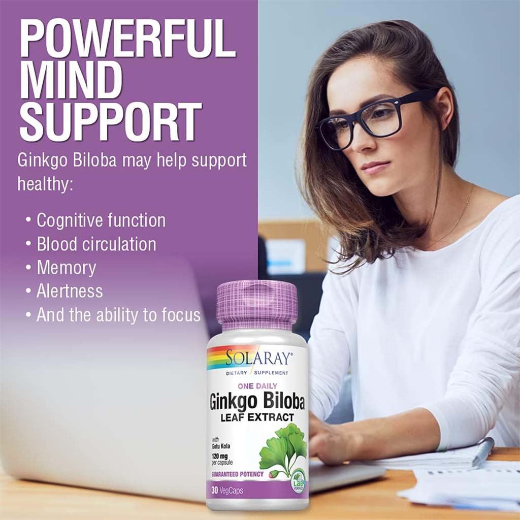 Solaray Ginkgo Biloba Leaf Extract 60mg Veg Capsules For Cognitive Support, Pack of 60's - Easy Pharmacy LLC