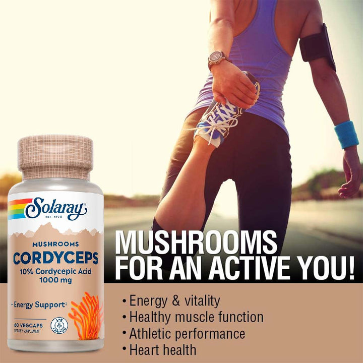 Solaray Mushrooms Cordyceps 10% Cordysepic Acid 1000mg Veg Capsules For Energy Support, Pack of 60's - Easy Pharmacy LLC