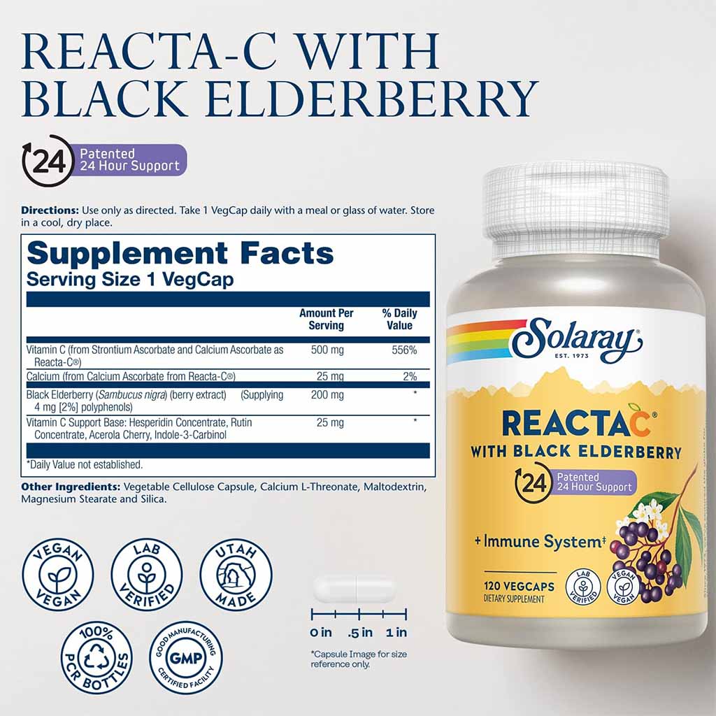 Solaray Reacta C With Black Elderberry Veg Capsules For Immunity Support, Pack of 120's - Easy Pharmacy LLC