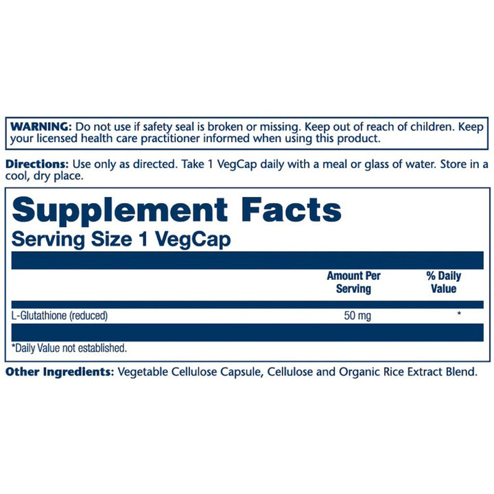 Solaray L Glutathione 50mg Vegetarian Capsules For Antioxidant Support, Pack of 60's - Easy Pharmacy LLC