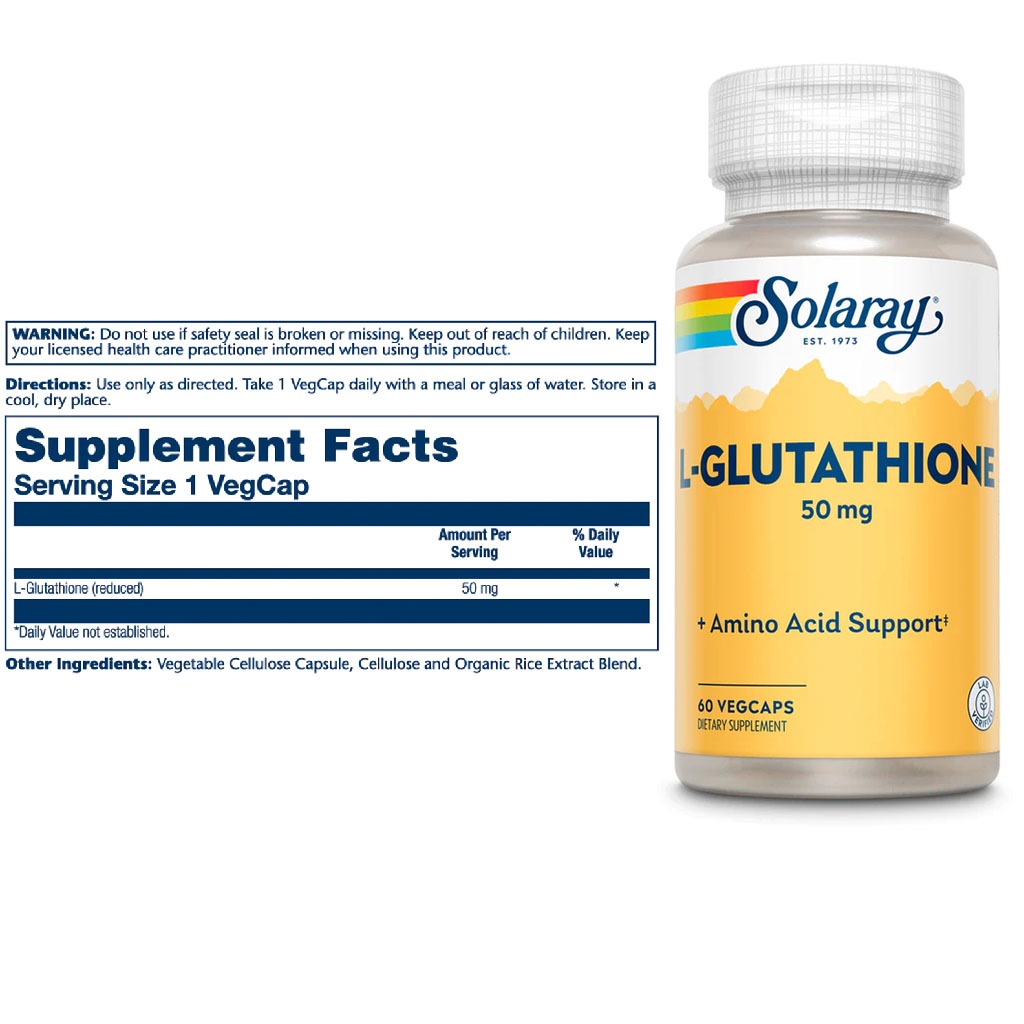 Solaray L Glutathione 50mg Vegetarian Capsules For Antioxidant Support, Pack of 60's - Easy Pharmacy LLC