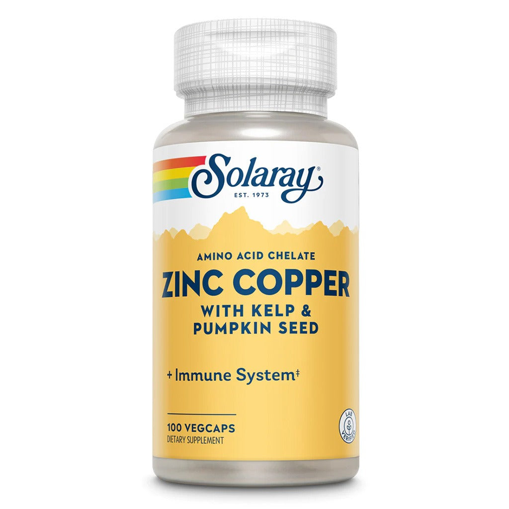Solaray Amino Acid Chelate Zinc Copper Veg Capsules With Kelp & Pumpkin Seed For Healthy Immune System, Pack of 100's - Easy Pharmacy LLC